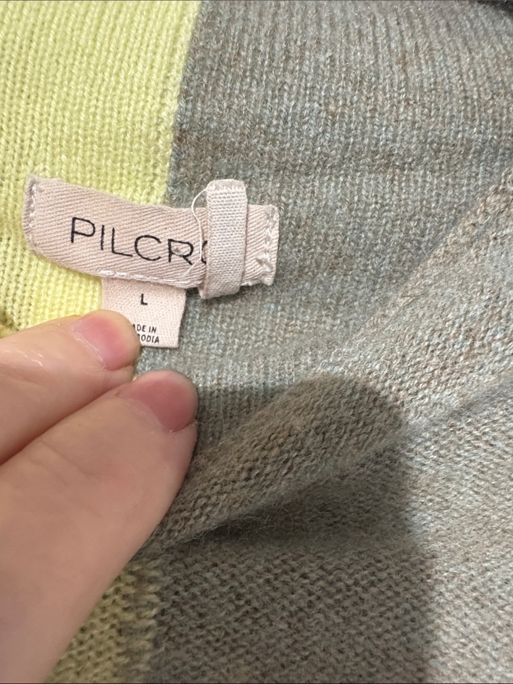 Pilcro Two-Tone Crewneck Sweater in Yellow and Gray with Pink Accents - Picture 5 of 10